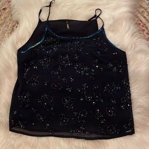 DIESEL navy blue sleeveless blouse with bead and sequin detail - size small